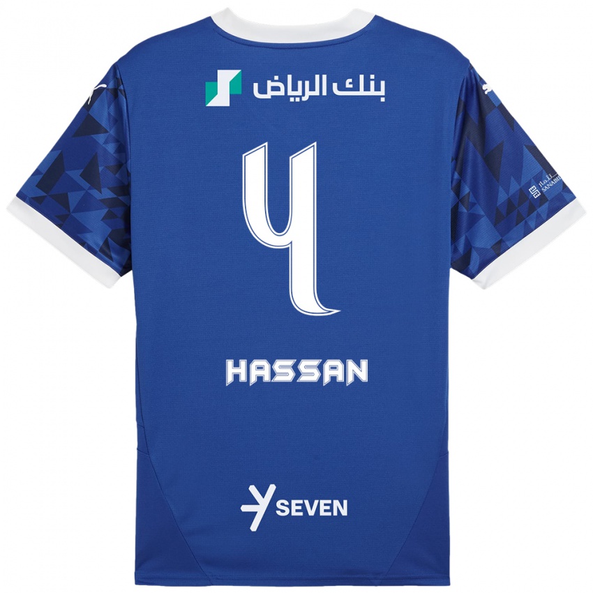 Niño Camiseta Eman Hassan #4 Azul Oscuro Blanco 1ª Equipación 2024/25 La Camisa Argentina