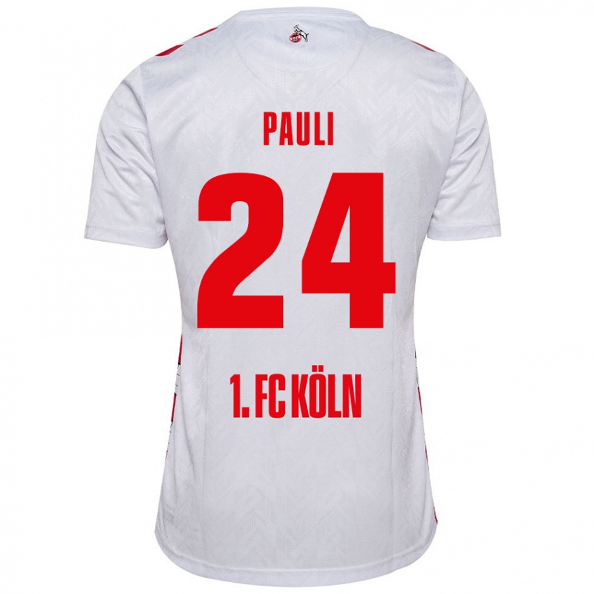 Niño Camiseta Julian Pauli #24 Blanco Rojo 1ª Equipación 2024/25 La Camisa Argentina