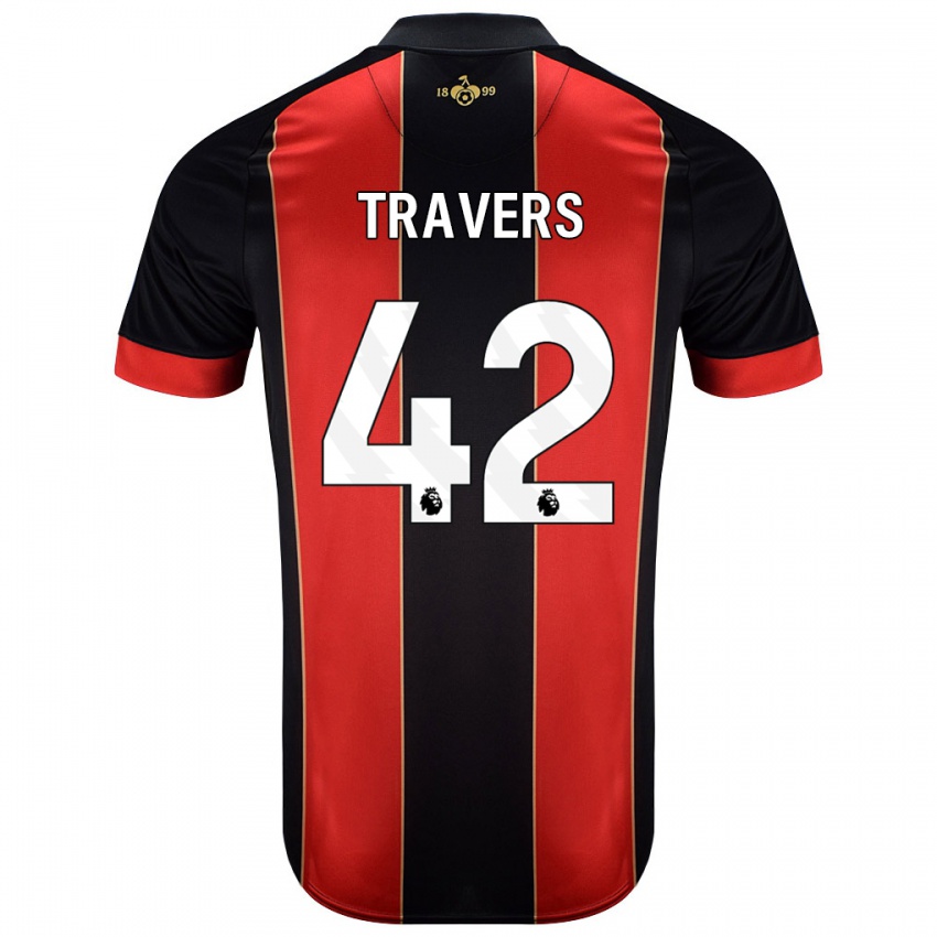 Niño Camiseta Mark Travers #42 Rojo Negro 1ª Equipación 2024/25 La Camisa Argentina