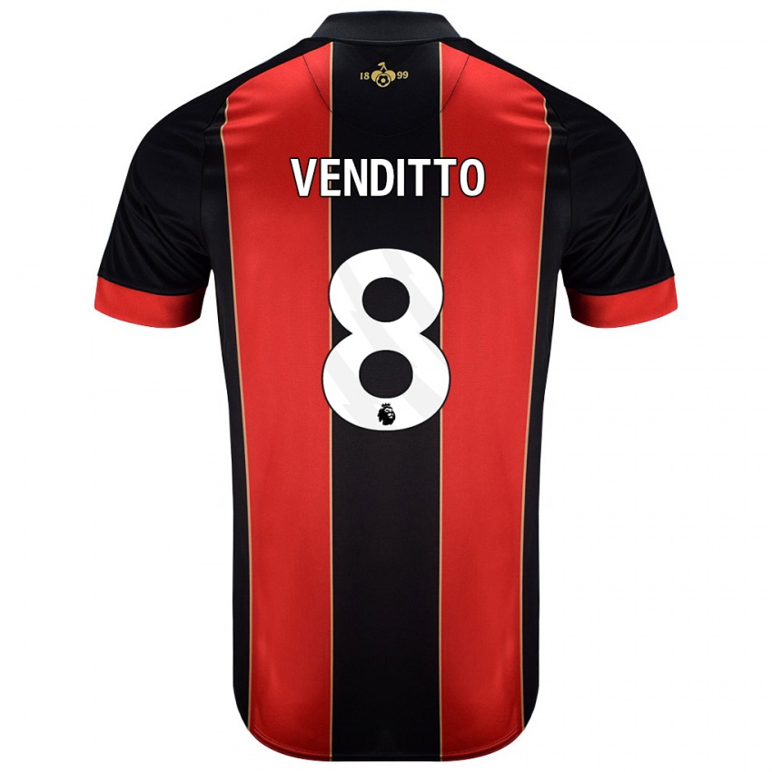 Niño Camiseta Olivia Venditto #8 Rojo Negro 1ª Equipación 2024/25 La Camisa Argentina