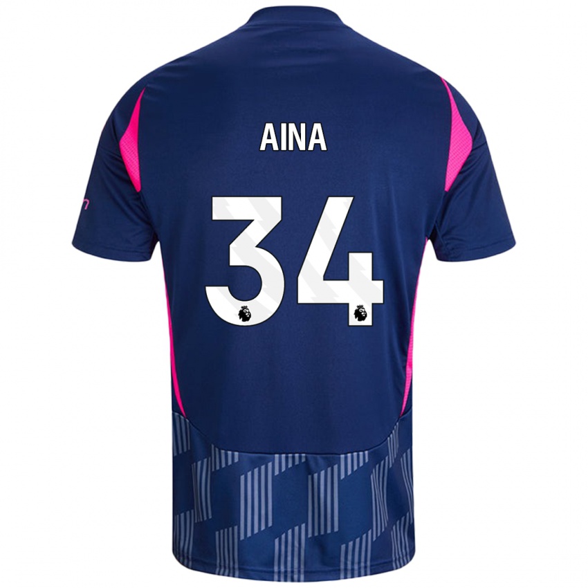 Niño Camiseta Ola Aina #34 Azul Real Rosa 2ª Equipación 2024/25 La Camisa Argentina