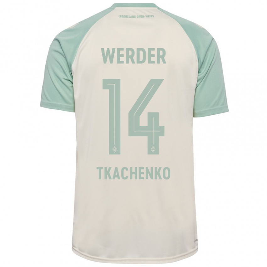 Niño Camiseta Oleksandr Tkachenko #14 Blanquecino Verde Claro 2ª Equipación 2024/25 La Camisa Argentina