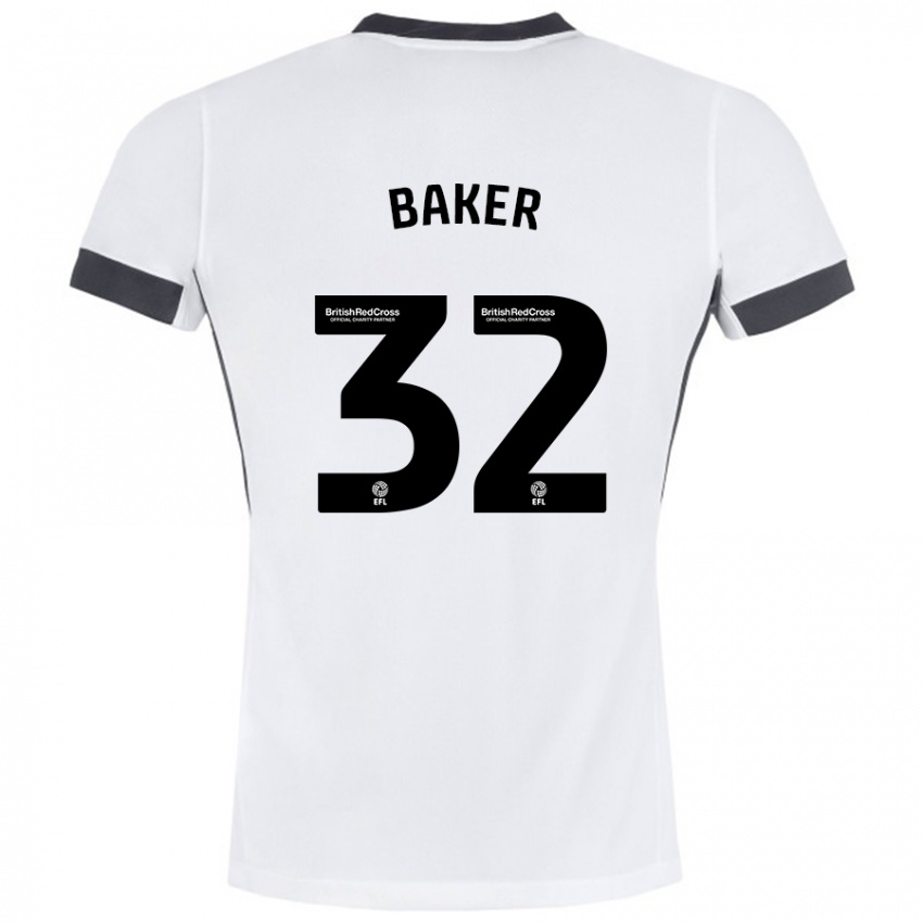 Niño Camiseta Ava Baker #32 Blanco Negro 2ª Equipación 2024/25 La Camisa Argentina