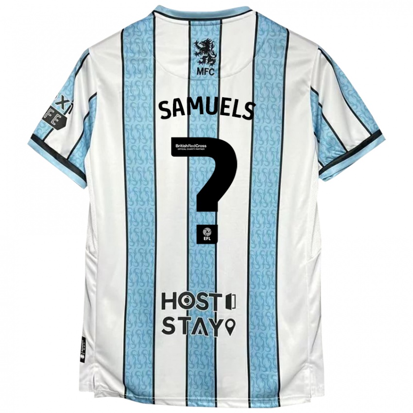 Niño Camiseta Oliver Samuels #0 Blanco Azul 2ª Equipación 2024/25 La Camisa Argentina