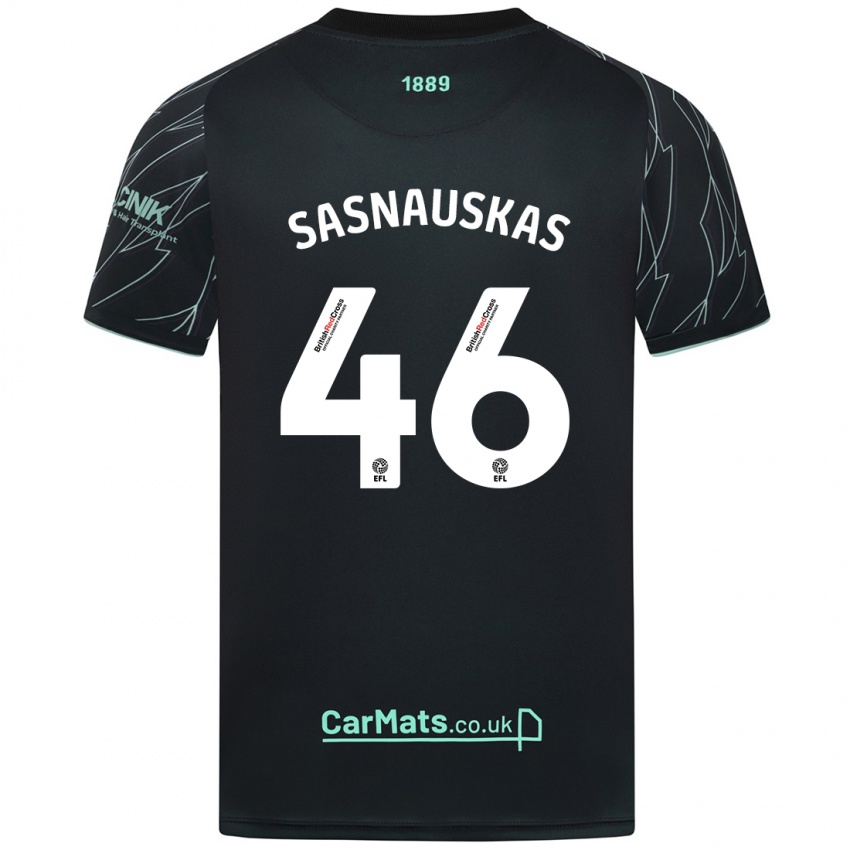 Niño Camiseta Dovydas Sasnauskas #46 Negro Verde 2ª Equipación 2024/25 La Camisa Argentina