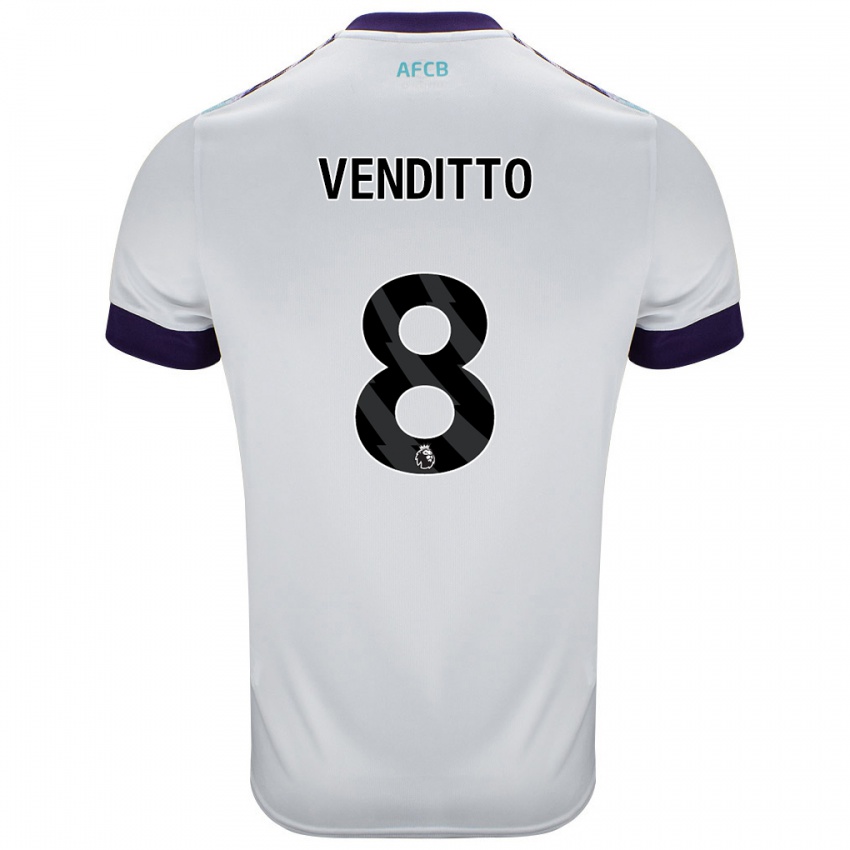 Niño Camiseta Olivia Venditto #8 Blanco Verde Púrpura 2ª Equipación 2024/25 La Camisa Argentina