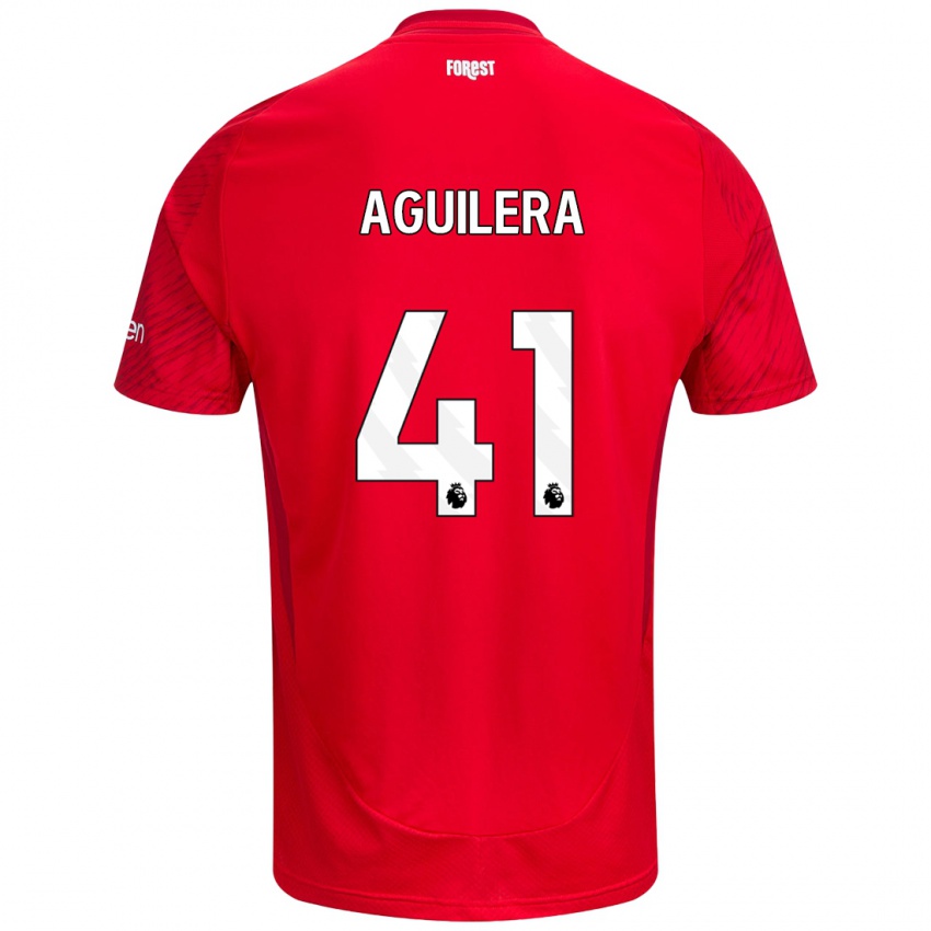 Hombre Camiseta Brandon Aguilera #41 Rojo Blanco 1ª Equipación 2024/25 La Camisa Argentina