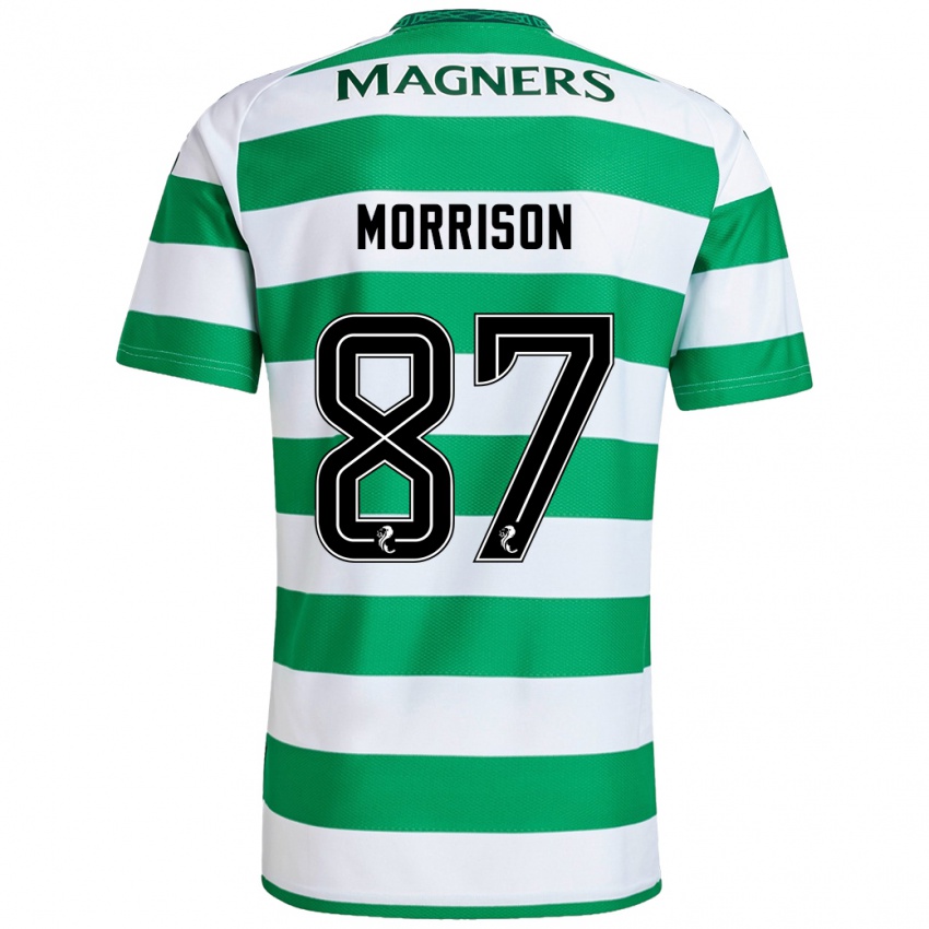 Hombre Camiseta Joe Morrison #87 Verde Blanco 1ª Equipación 2024/25 La Camisa Argentina