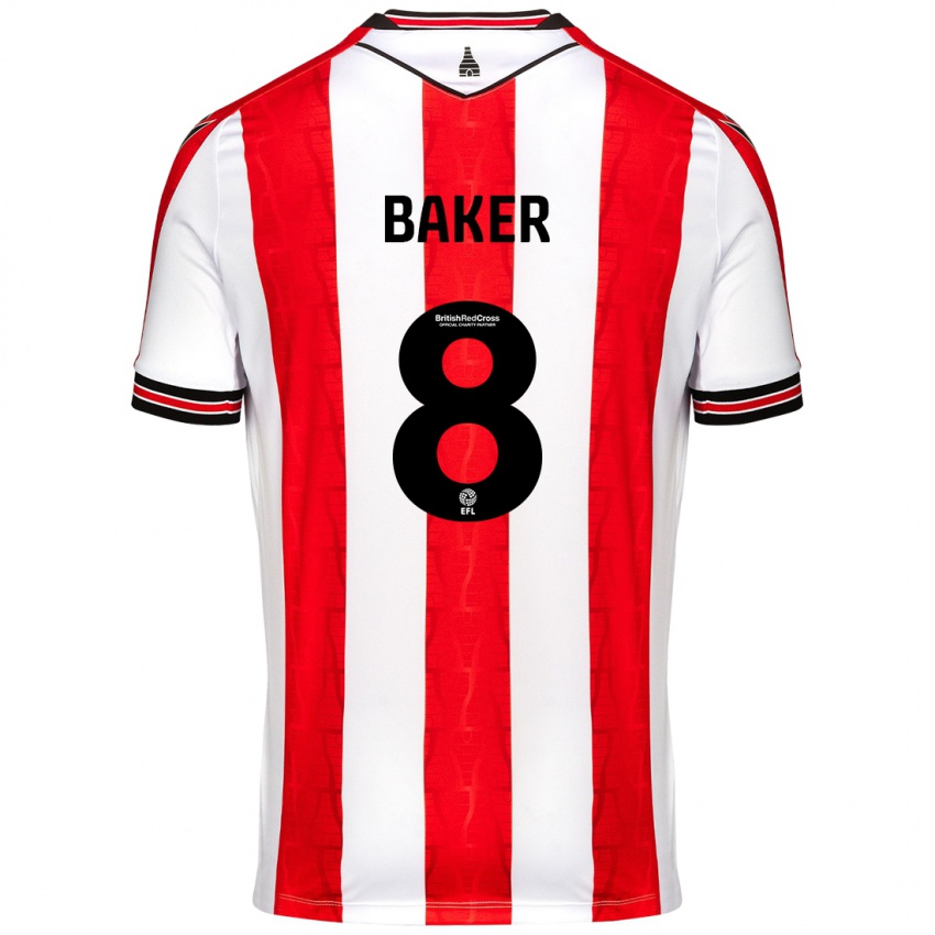 Hombre Camiseta Lewis Baker #8 Rojo Blanco 1ª Equipación 2024/25 La Camisa Argentina