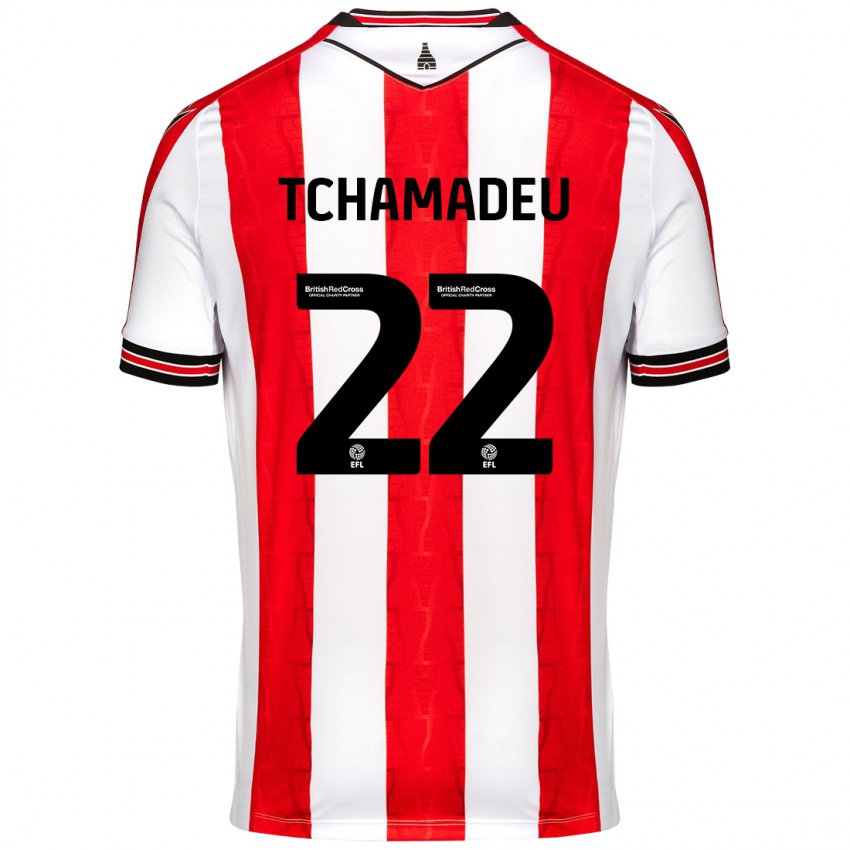 Hombre Camiseta Junior Tchamadeu #22 Rojo Blanco 1ª Equipación 2024/25 La Camisa Argentina