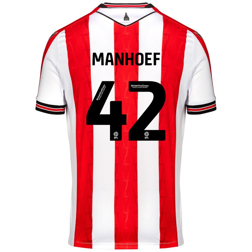 Hombre Camiseta Million Manhoef #42 Rojo Blanco 1ª Equipación 2024/25 La Camisa Argentina