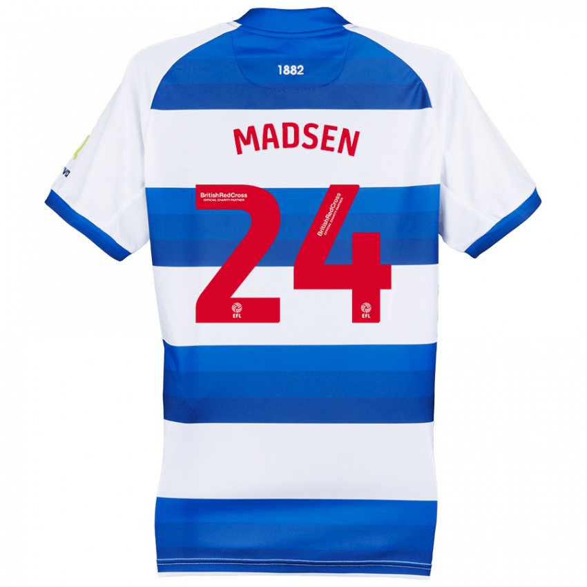 Hombre Camiseta Nicolas Madsen #24 Blanco Azul 1ª Equipación 2024/25 La Camisa Argentina