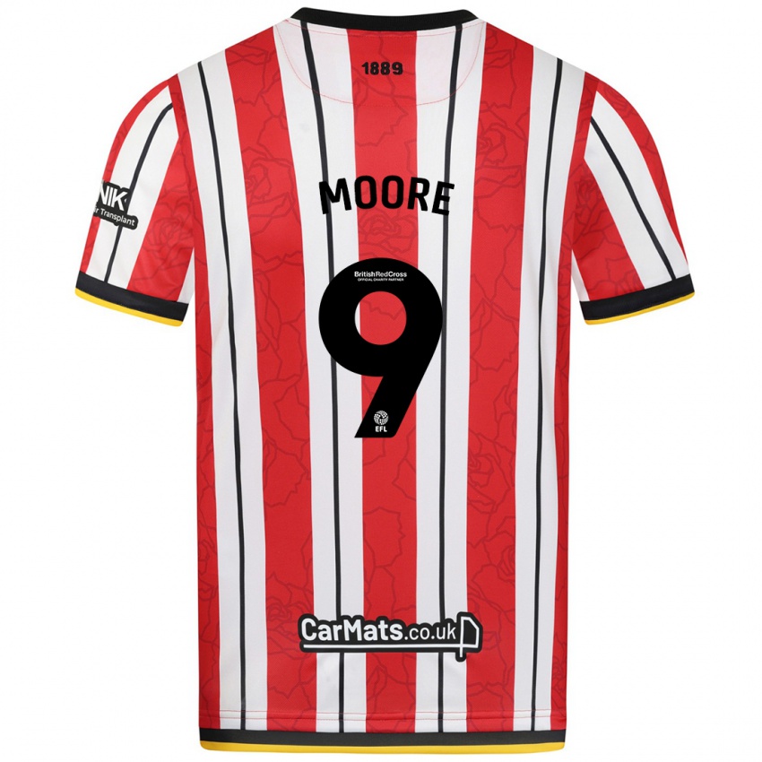 Hombre Camiseta Kieffer Moore #9 Rojo Blanco Rayas 1ª Equipación 2024/25 La Camisa Argentina