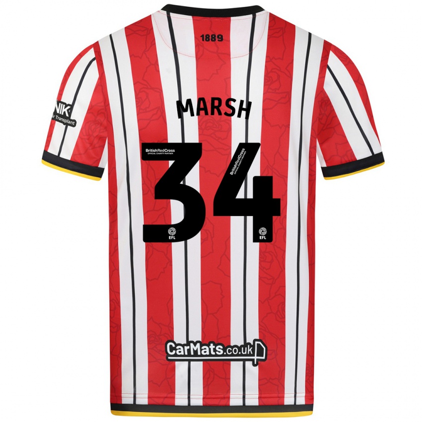 Hombre Camiseta Louie Marsh #34 Rojo Blanco Rayas 1ª Equipación 2024/25 La Camisa Argentina