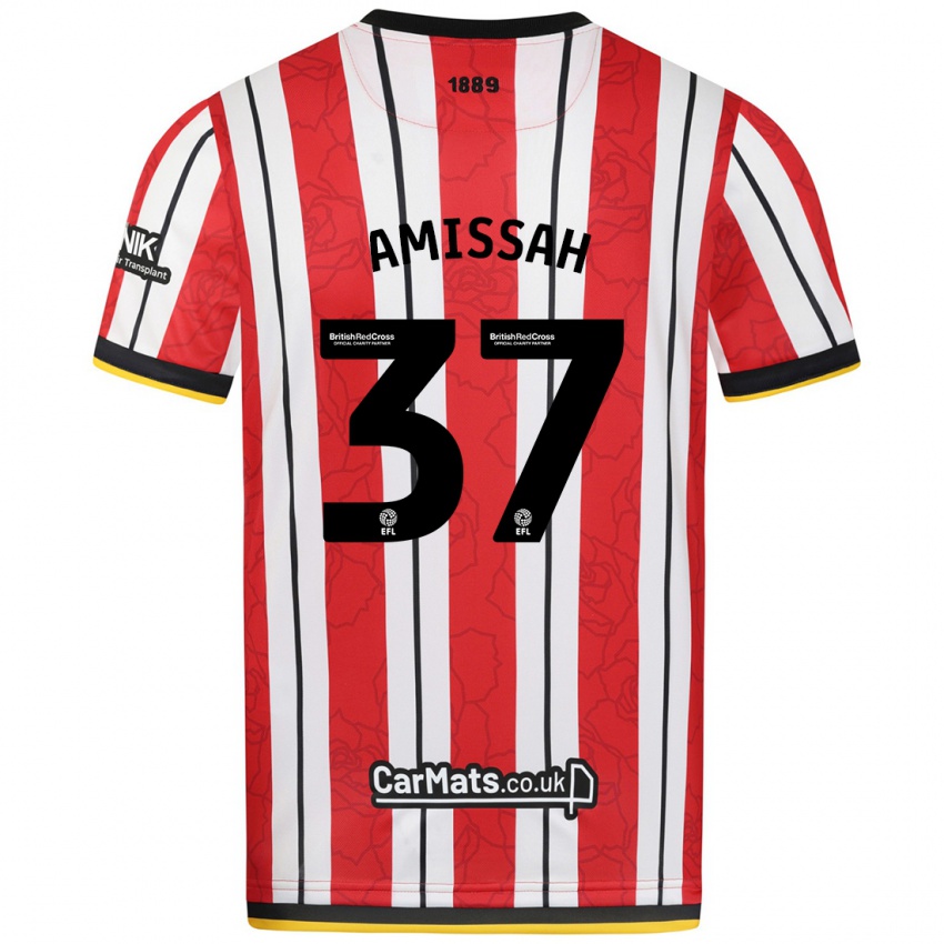 Hombre Camiseta Jordan Amissah #37 Rojo Blanco Rayas 1ª Equipación 2024/25 La Camisa Argentina