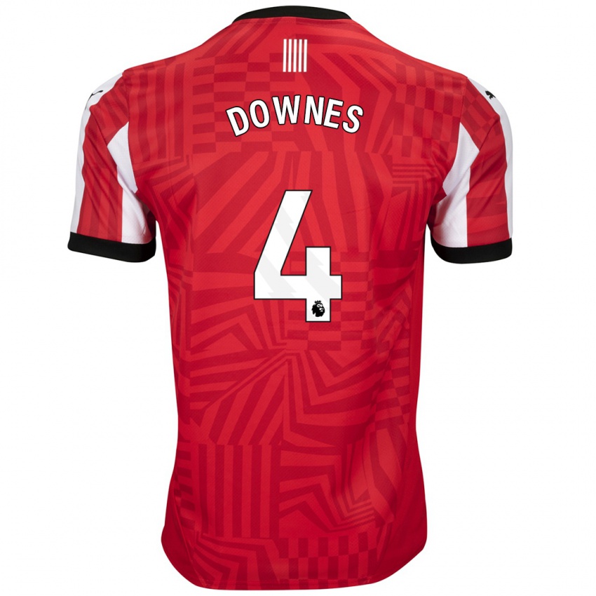 Hombre Camiseta Flynn Downes #4 Rojo Blanco 1ª Equipación 2024/25 La Camisa Argentina