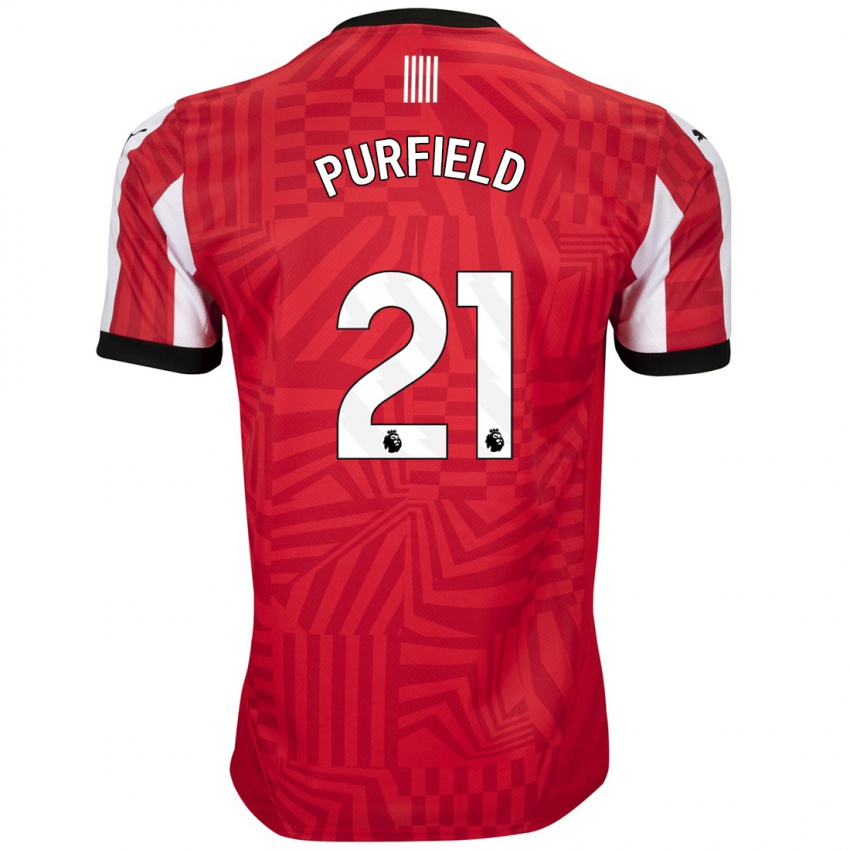 Hombre Camiseta Jemma Purfield #21 Rojo Blanco 1ª Equipación 2024/25 La Camisa Argentina