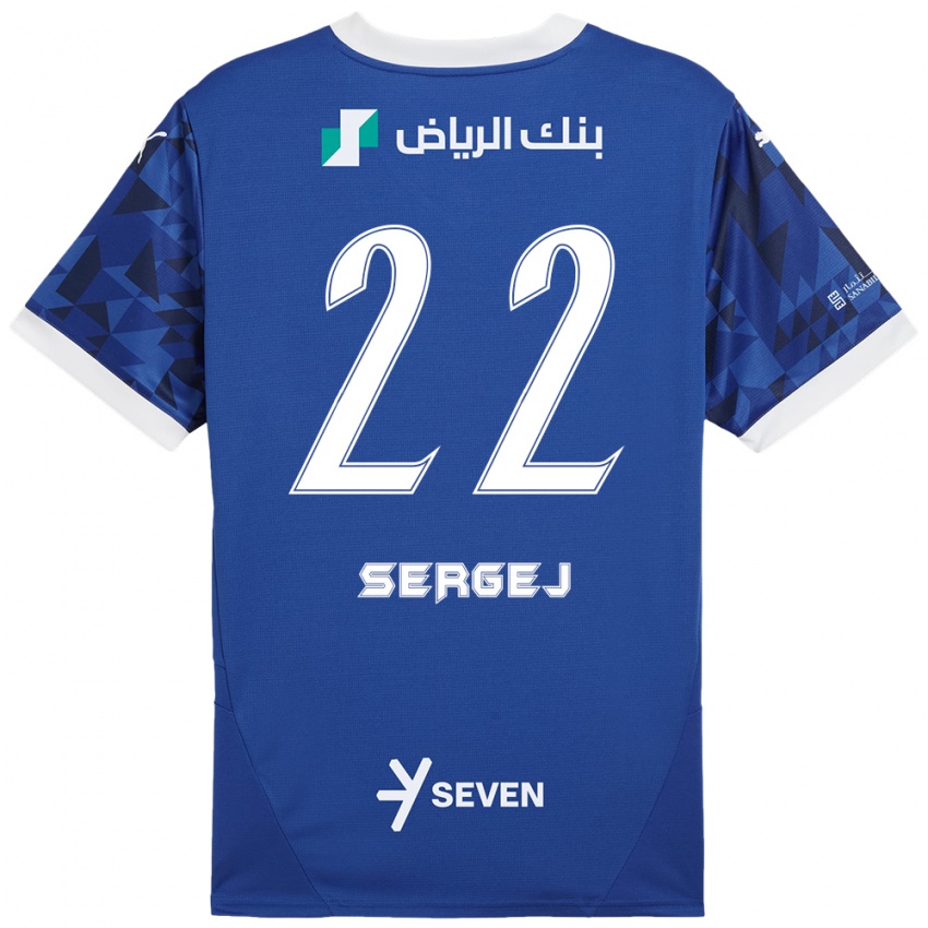 Hombre Camiseta Sergej Milinkovic-Savic #22 Azul Oscuro Blanco 1ª Equipación 2024/25 La Camisa Argentina