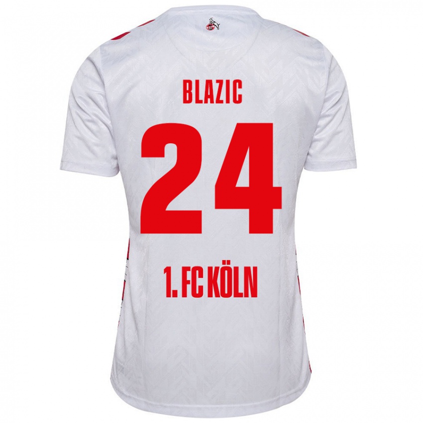 Hombre Camiseta Alessandro Blazic #24 Blanco Rojo 1ª Equipación 2024/25 La Camisa Argentina