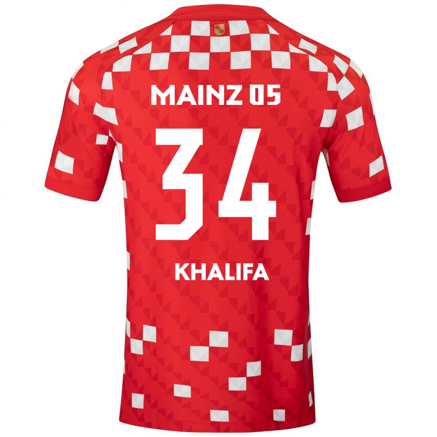 Hombre Camiseta Sarah Khalifa #34 Blanco Rojo 1ª Equipación 2024/25 La Camisa Argentina