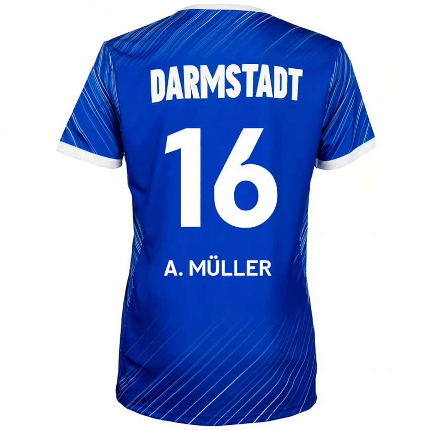 Hombre Camiseta Andreas Müller #16 Azul Blanco 1ª Equipación 2024/25 La Camisa Argentina