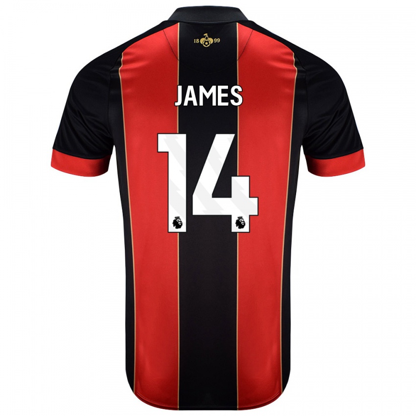 Hombre Camiseta Katie James #14 Rojo Negro 1ª Equipación 2024/25 La Camisa Argentina