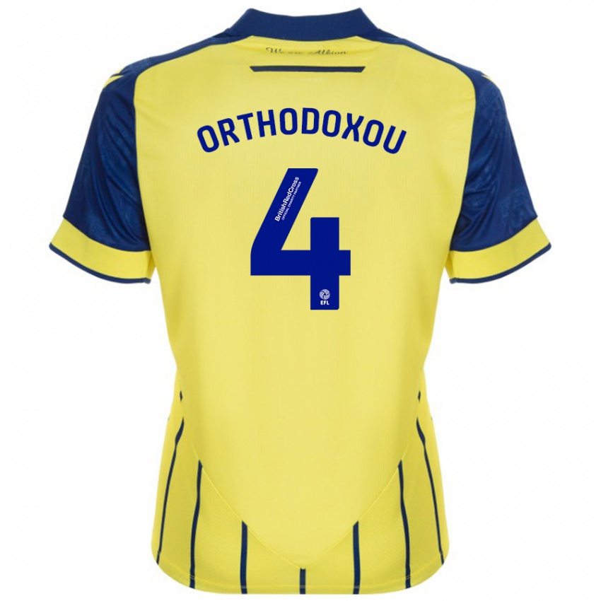 Hombre Camiseta Francesca Orthodoxou #4 Amarillo Azul 2ª Equipación 2024/25 La Camisa Argentina