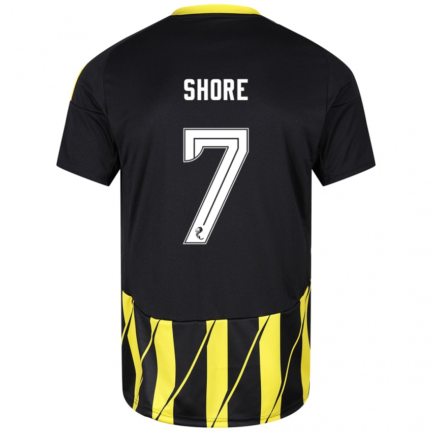 Hombre Camiseta Eilidh Shore #7 Negro Amarillo 2ª Equipación 2024/25 La Camisa Argentina