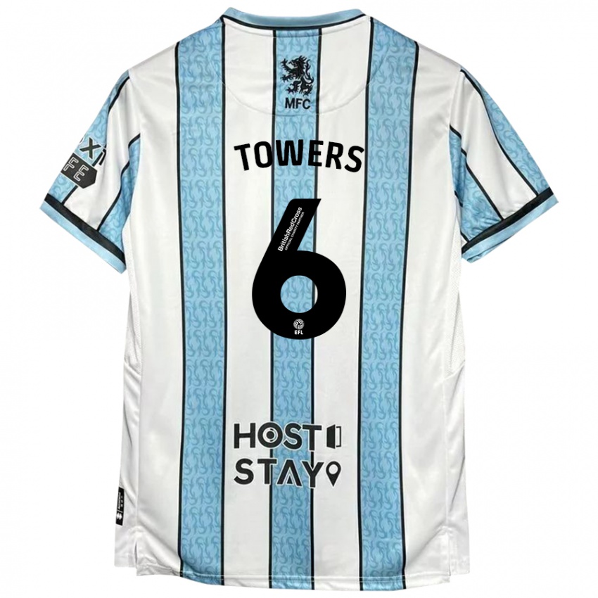 Hombre Camiseta Abby Towers #6 Blanco Azul 2ª Equipación 2024/25 La Camisa Argentina