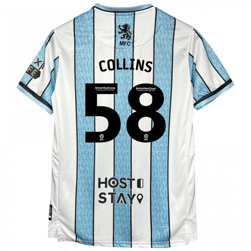 Hombre Camiseta Sam Collins #58 Blanco Azul 2ª Equipación 2024/25 La Camisa Argentina