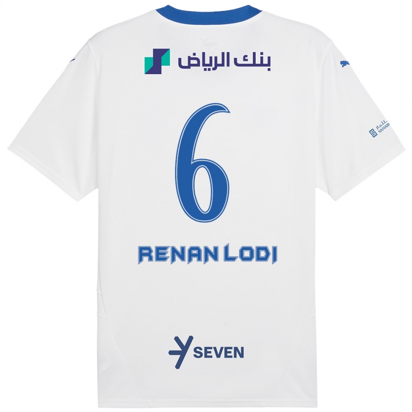 Hombre Camiseta Renan Lodi #6 Blanco Azul 2ª Equipación 2024/25 La Camisa Argentina