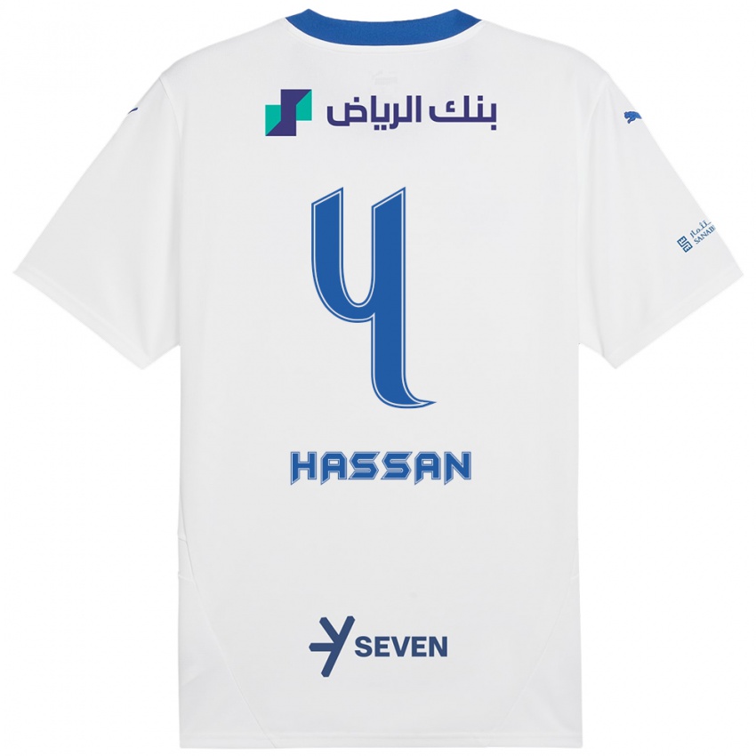 Hombre Camiseta Eman Hassan #4 Blanco Azul 2ª Equipación 2024/25 La Camisa Argentina