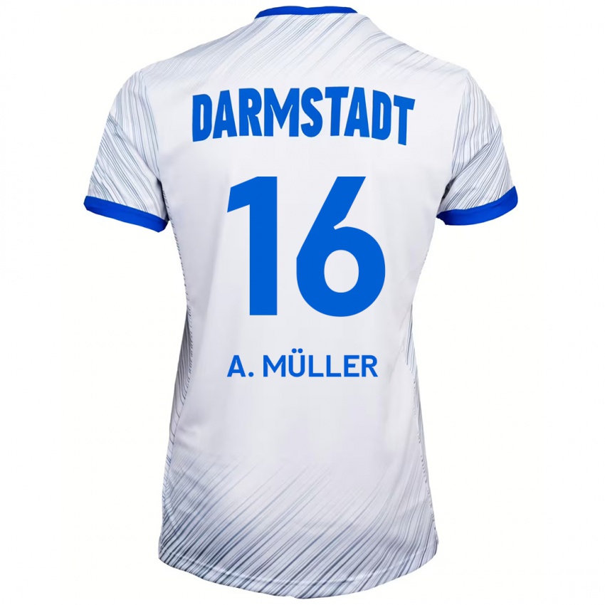 Hombre Camiseta Andreas Müller #16 Blanco Azul 2ª Equipación 2024/25 La Camisa Argentina