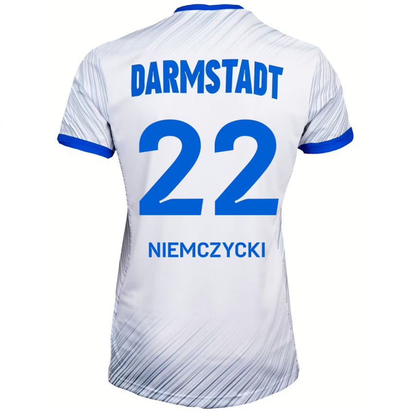 Hombre Camiseta Karol Niemczycki #22 Blanco Azul 2ª Equipación 2024/25 La Camisa Argentina