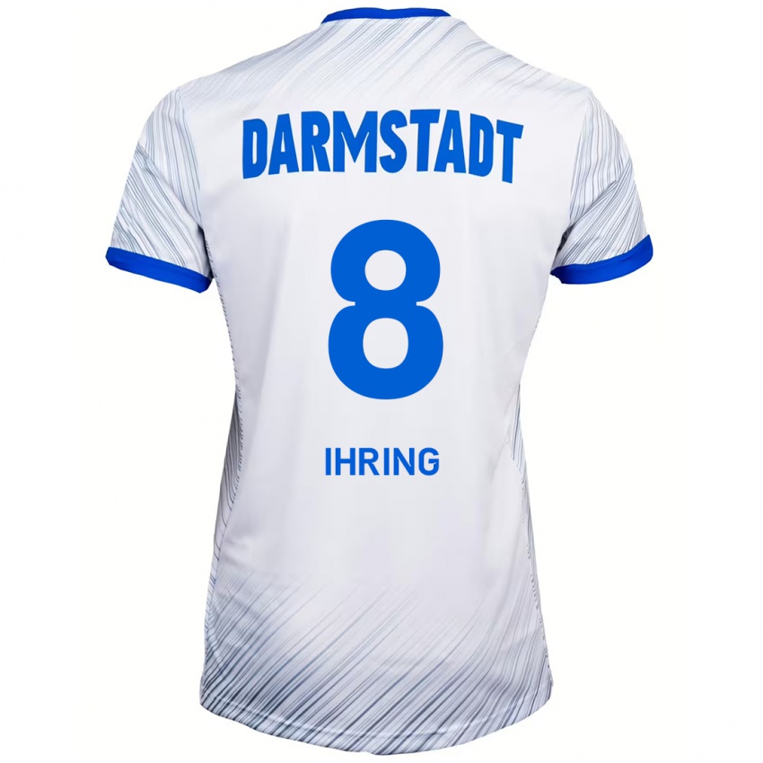 Hombre Camiseta Janis Ihring #8 Blanco Azul 2ª Equipación 2024/25 La Camisa Argentina