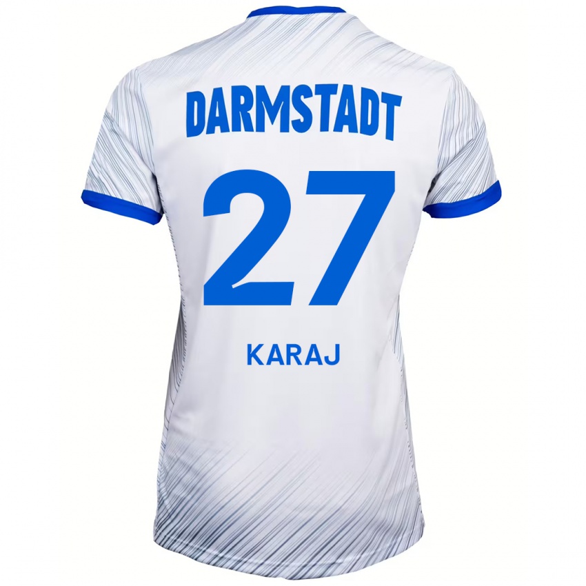 Hombre Camiseta Eraldo Karaj #27 Blanco Azul 2ª Equipación 2024/25 La Camisa Argentina