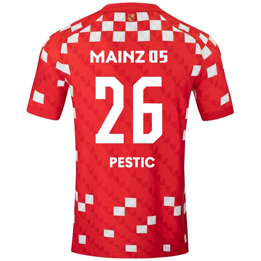 Mujer Camiseta Dominik Pestic #26 Blanco Rojo 1ª Equipación 2024/25 La Camisa Argentina