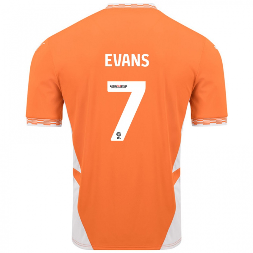 Niño Camiseta Lee Evans #7 Naranja Blanco 1ª Equipación 2024/25 La Camisa Argentina