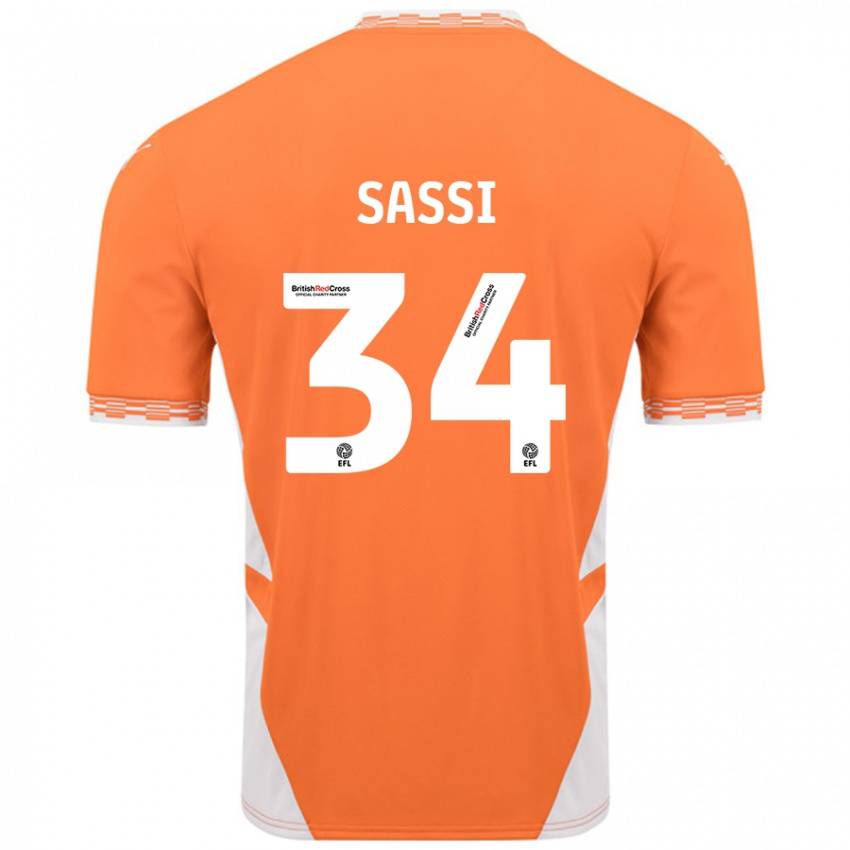 Niño Camiseta Dan Sassi #34 Naranja Blanco 1ª Equipación 2024/25 La Camisa Argentina