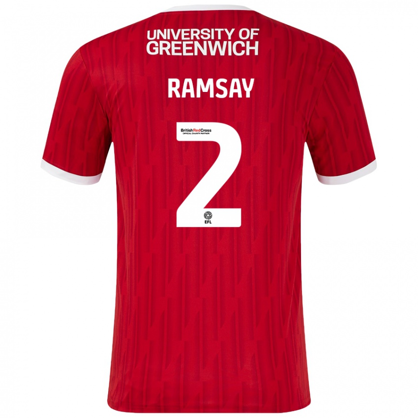 Niño Camiseta Kayne Ramsay #2 Rojo Blanco 1ª Equipación 2024/25 La Camisa Argentina