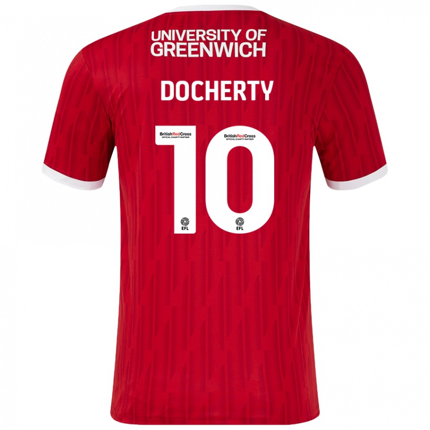 Niño Camiseta Greg Docherty #10 Rojo Blanco 1ª Equipación 2024/25 La Camisa Argentina