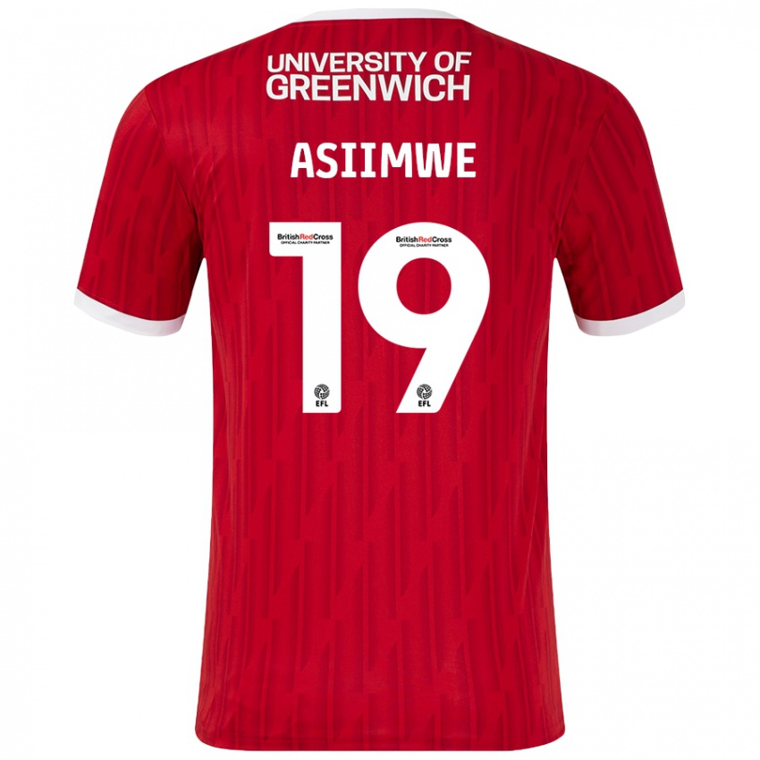 Niño Camiseta Nathan Asiimwe #19 Rojo Blanco 1ª Equipación 2024/25 La Camisa Argentina