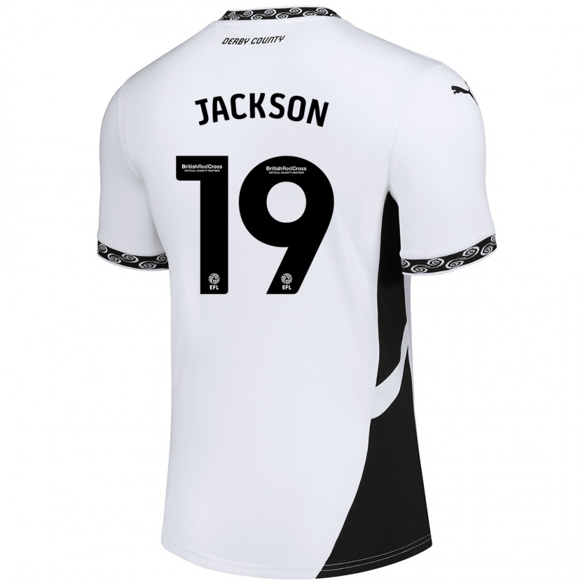 Niño Camiseta Kayden Jackson #19 Blanco Negro 1ª Equipación 2024/25 La Camisa Argentina