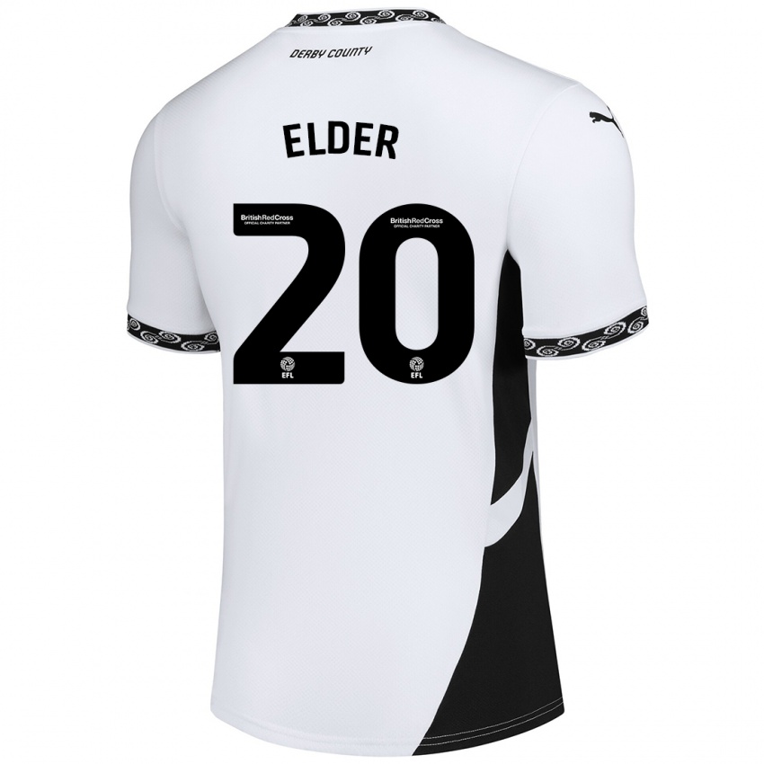 Niño Camiseta Callum Elder #20 Blanco Negro 1ª Equipación 2024/25 La Camisa Argentina