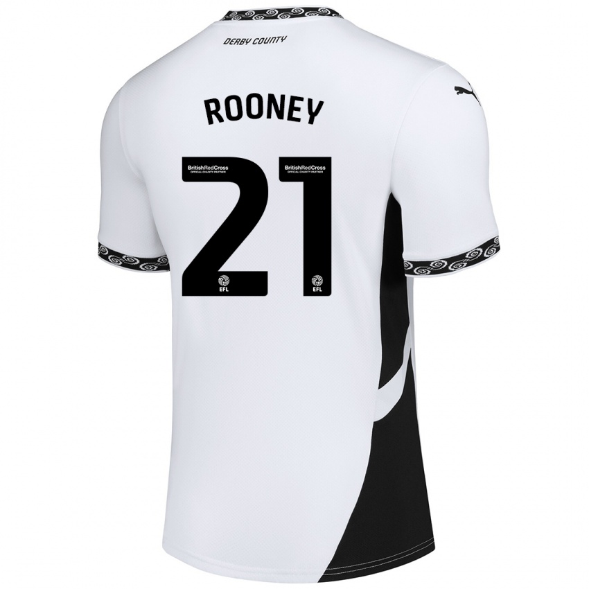 Niño Camiseta Jake Rooney #21 Blanco Negro 1ª Equipación 2024/25 La Camisa Argentina