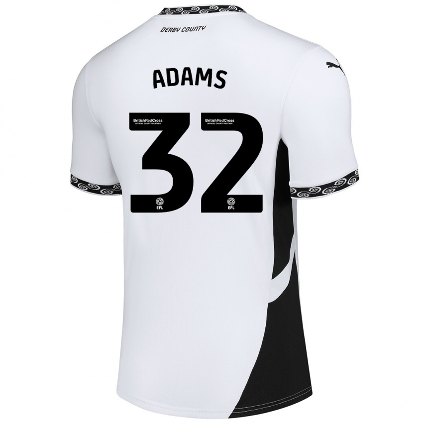 Niño Camiseta Ebou Adams #32 Blanco Negro 1ª Equipación 2024/25 La Camisa Argentina