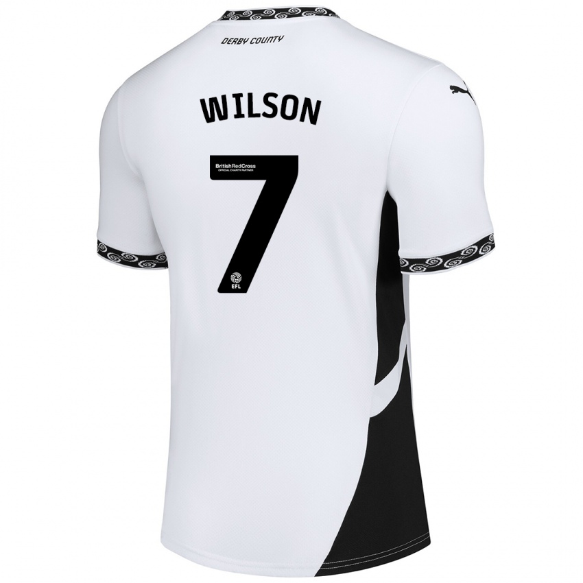 Niño Camiseta Emelia Wilson #7 Blanco Negro 1ª Equipación 2024/25 La Camisa Argentina