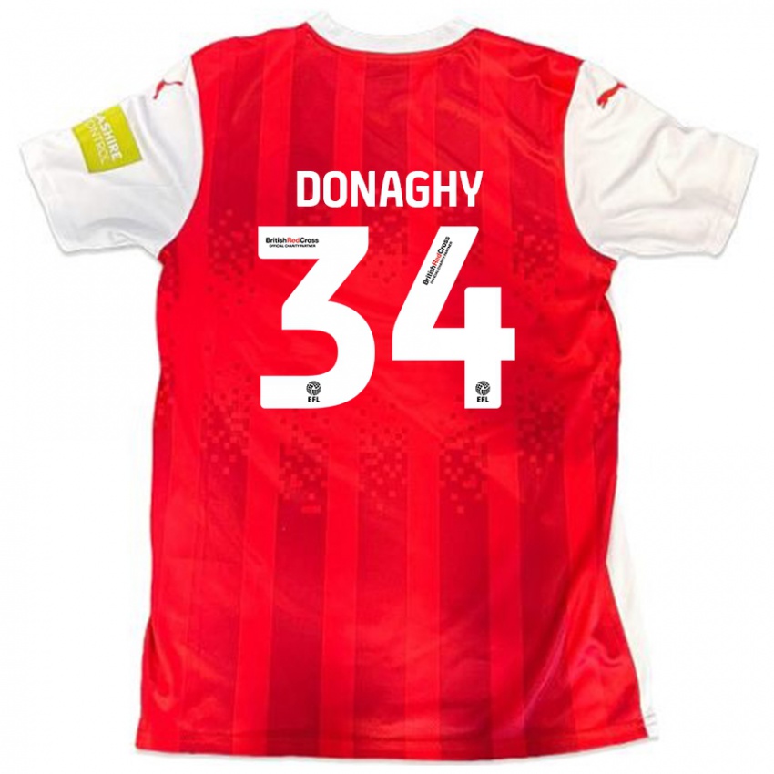 Niño Camiseta Tom Donaghy #34 Rojo Blanco 1ª Equipación 2024/25 La Camisa Argentina