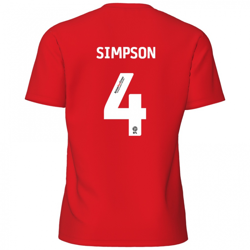 Niño Camiseta Jack Simpson #4 Rojo 1ª Equipación 2024/25 La Camisa Argentina