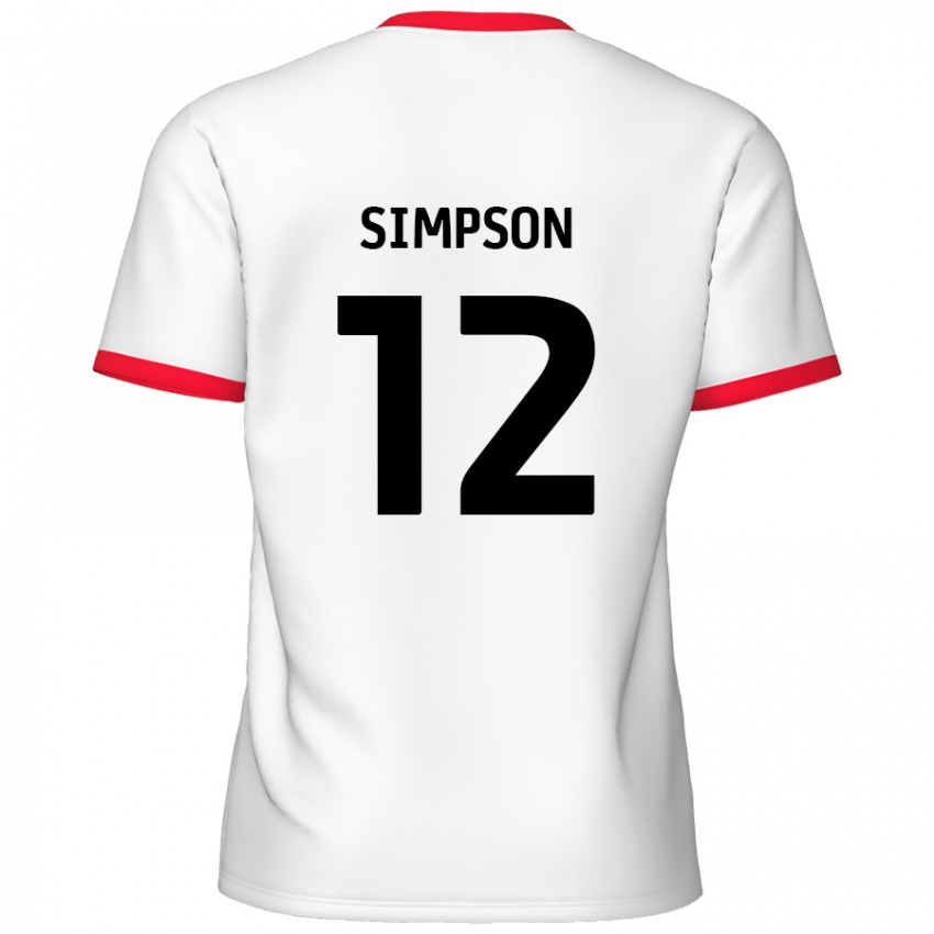 Niño Camiseta Tyreece Simpson #12 Blanco Rojo 1ª Equipación 2024/25 La Camisa Argentina